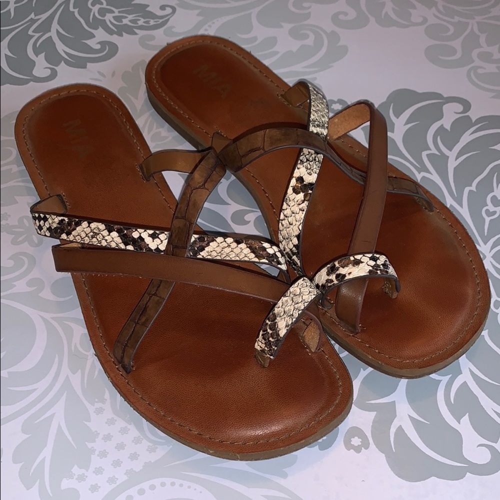 MIA Brown and Snake Print Sandals